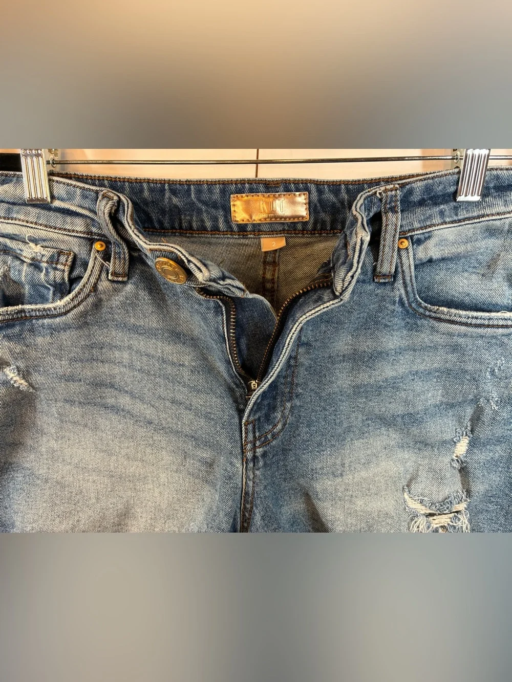 KUT from the Kloth Jane Long Shorts High Rise Distressed Frayed Hem Size 2